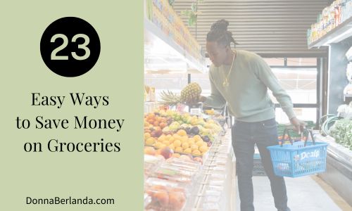 Man in grocery store using 23 easy ways to save money on groceries